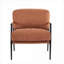 Fauteuil d'appoint compact et moderne, revêtement en polyester orange brûlé avec structure en métal et accoudoirs en bois