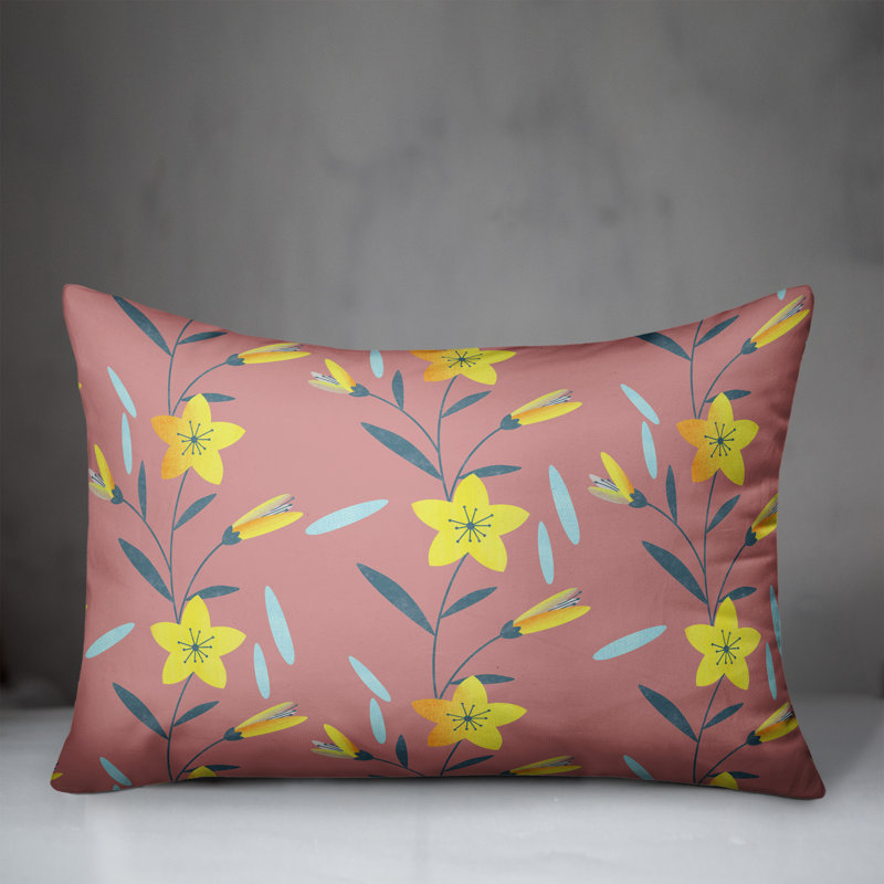 Floral Outdoor Reversible Throw Pillow, Pink, 18" H x 25" W