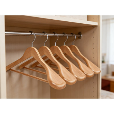 Paquet de 24 portemanteaux en bois à larges épaules avec barre antidérapante, cintre en bois massif, surface lisse, convient aux chandails, aux pantalons et aux vêtements lourds