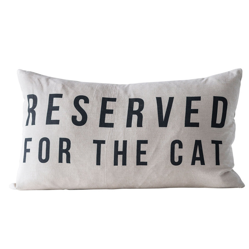 Natural Cotton Lumbar Pillow with Cat Design