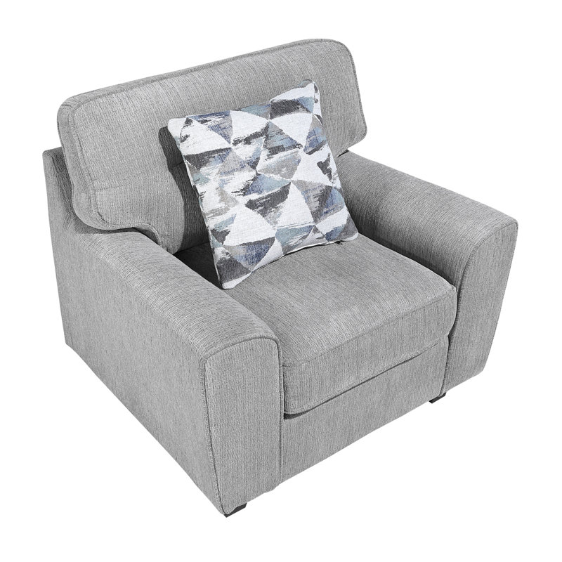 Chaise de salon en tissu chenille durable avec coussin décoratif gris de conception contemporaine 1pc, Gris