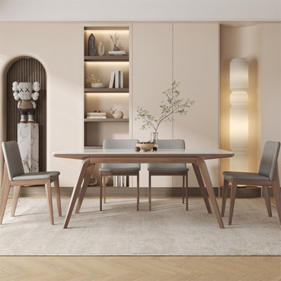 4 - Person Light-walnut Rectangular Sintered Stone + Solid Wood Dining Table Set