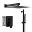 Douche carrée de 10 pouces en noir mat - fixée au mur avec barre coulissante réglable - valve équilibrée et tête de jeu-124566164