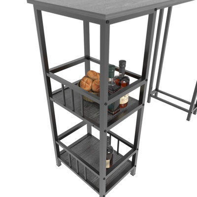 43.3" 3-Piece Breakroom Tables Set, Counter Height Bar Table with 2 Stools and 2-Tier Storage Shelves