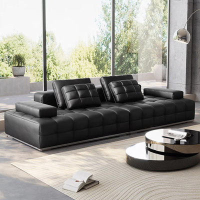 Black Genuine Leather Modular Sofa cushion couch