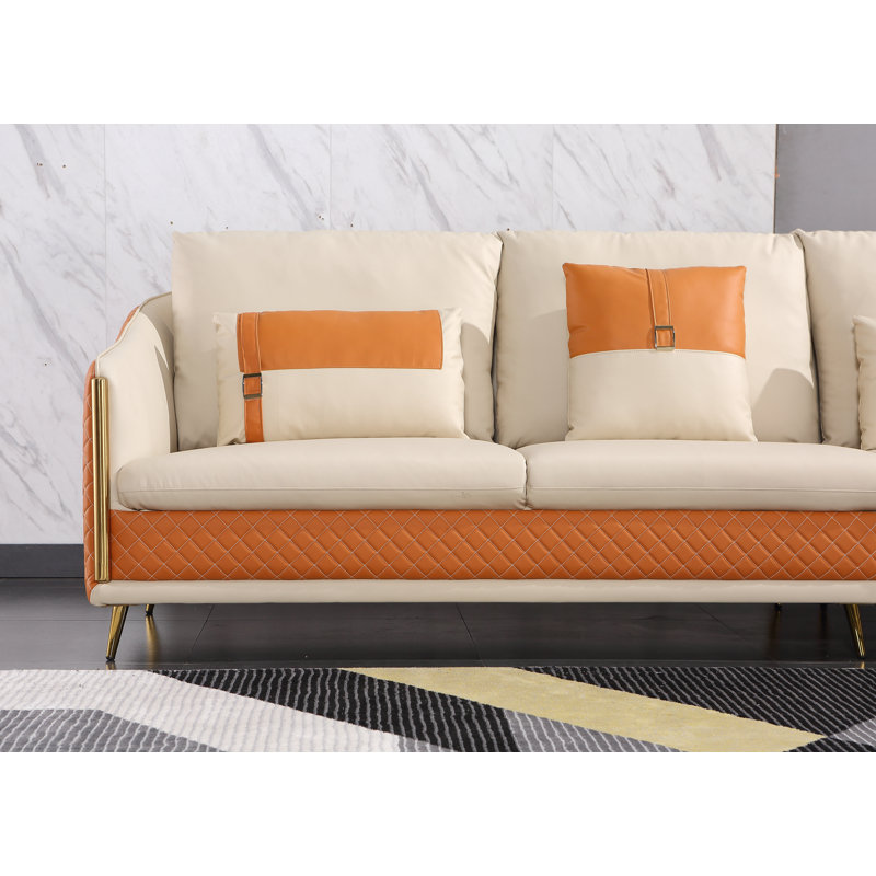 Icaro Sectional, Right Hand Facing, Off White/Orange Genuine Leather