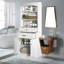 Armoire de rangement pour salle de bain avec 2 portes, tiroirs, tablette réglable et 3 tablettes ouvertes