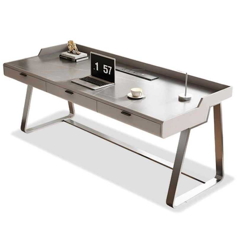 Bureau en pierre frittée de luxe clair avec tiroirs, H 31,89 po x l 55,12 po x P 29,53 po