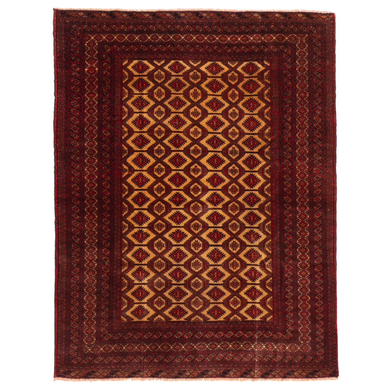 Tapis beige et rouge Teimani 4 pi 0 po x 5 pi 1 po