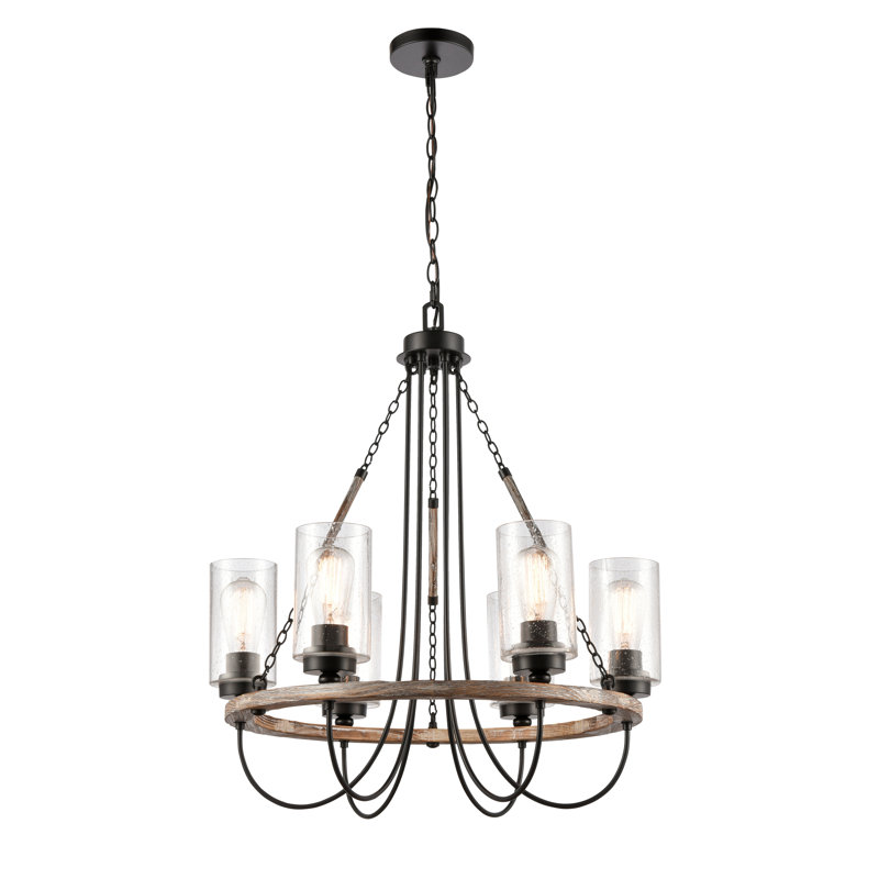Lustre empire unique à 6 lumières avec détails en bois Callanan