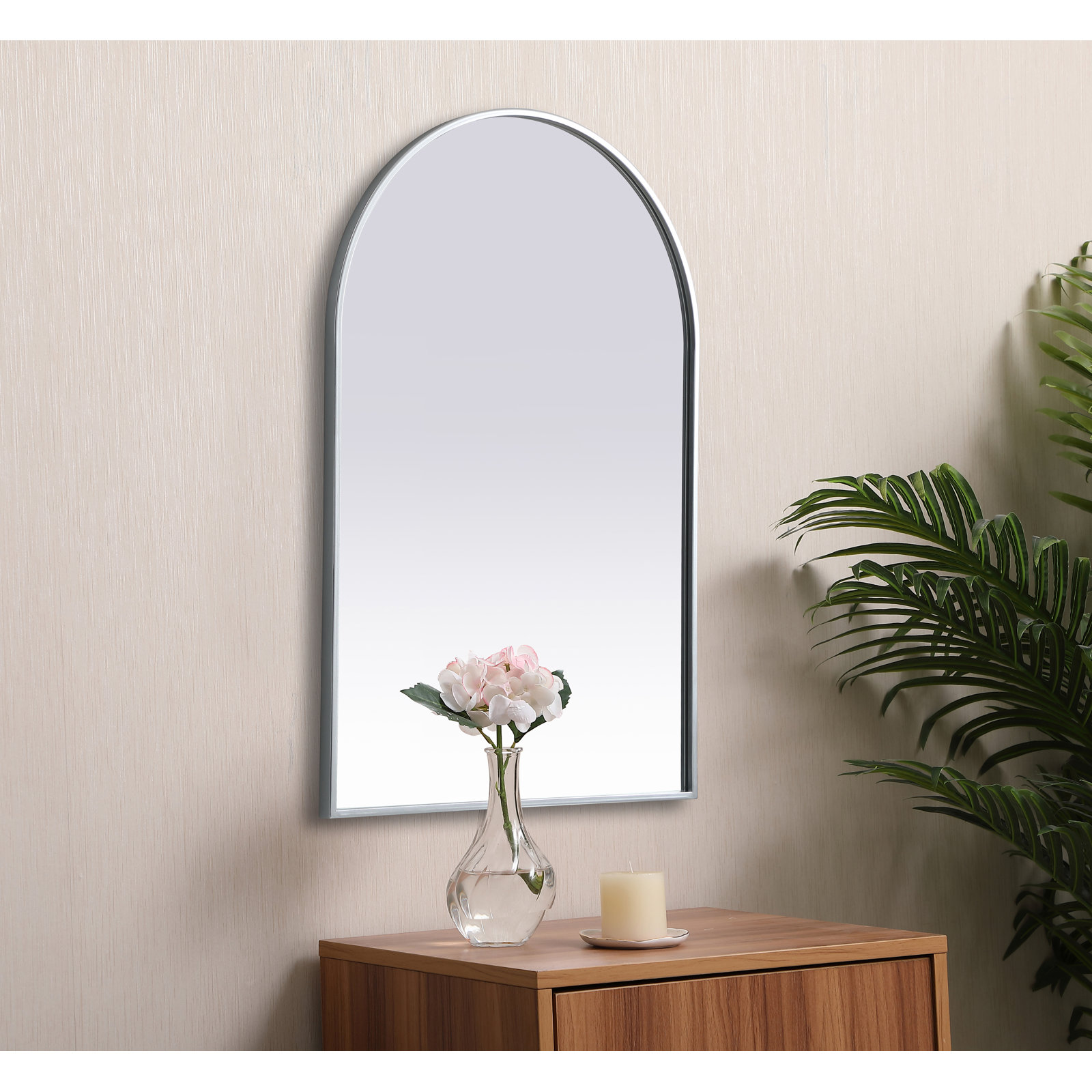 Sabine Metal Arch Wall Mirror, Silver, 36" x 24"