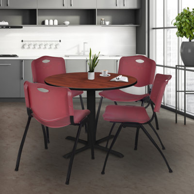 Cain Round X-Base Breakroom Table & 4 M Stack Chairs