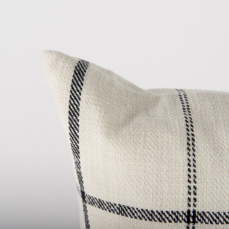 Natural and Black Plaid Cotton Throw Pillow Cover 18x18 Inch