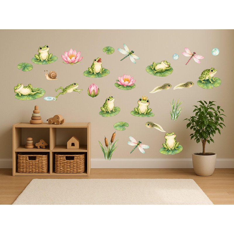 Frog Pond Wall Decals, Set of 27 Peel and Stick Nursery Wall Stickers, Satin Finish Removable Kids Room Wall Art, 20"W x 20"H (50 x 50 cm)