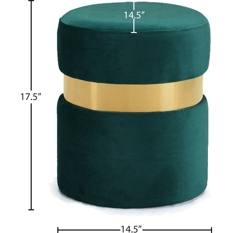 Hailey 14.5" Wide Velvet Round Cocktail Ottoman, Gold, Green Velvet