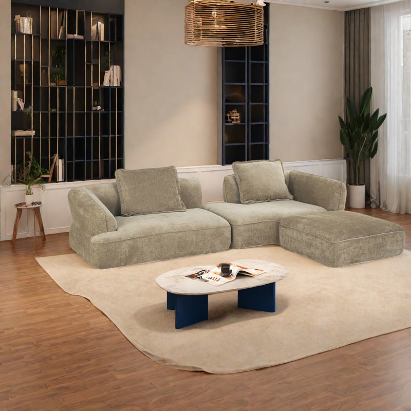 Canapés spacieux en forme de L modernes avec un design blanc cassé en mousse de qualité supérieure pour le salon familial