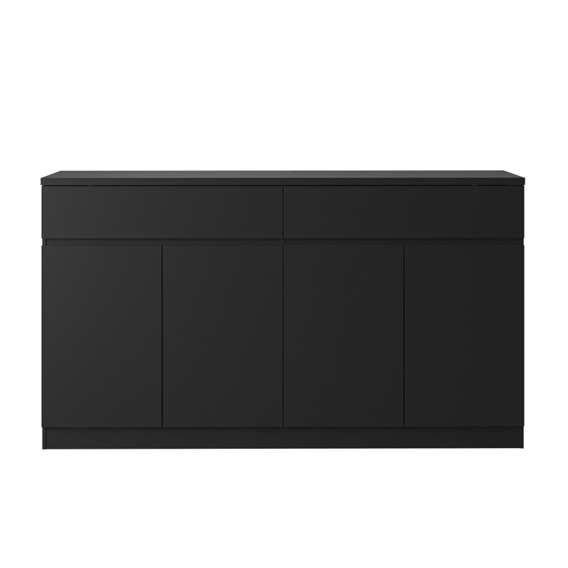 Spacious Wooden Sideboard Buffet, Black Modern Storage Cabinet For Kitchen Dining