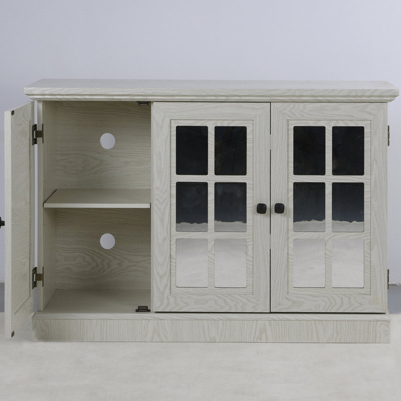 Buffet 45 po avec portes en miroir en acrylique, Chêne blanc