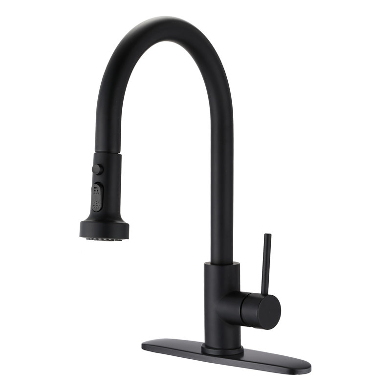 Robinet de cuisine en acier inoxydable noir mat avec distributeur et distributeur de savon, bec verseur, antirouille et rotatif à 360 °, débit de 1,8 gallon par minute antirouille, taux