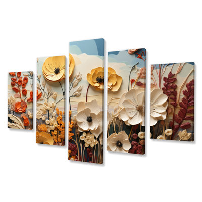 Collage de fleurs orange saisonnier I - décoration murale florale - 5 panneaux