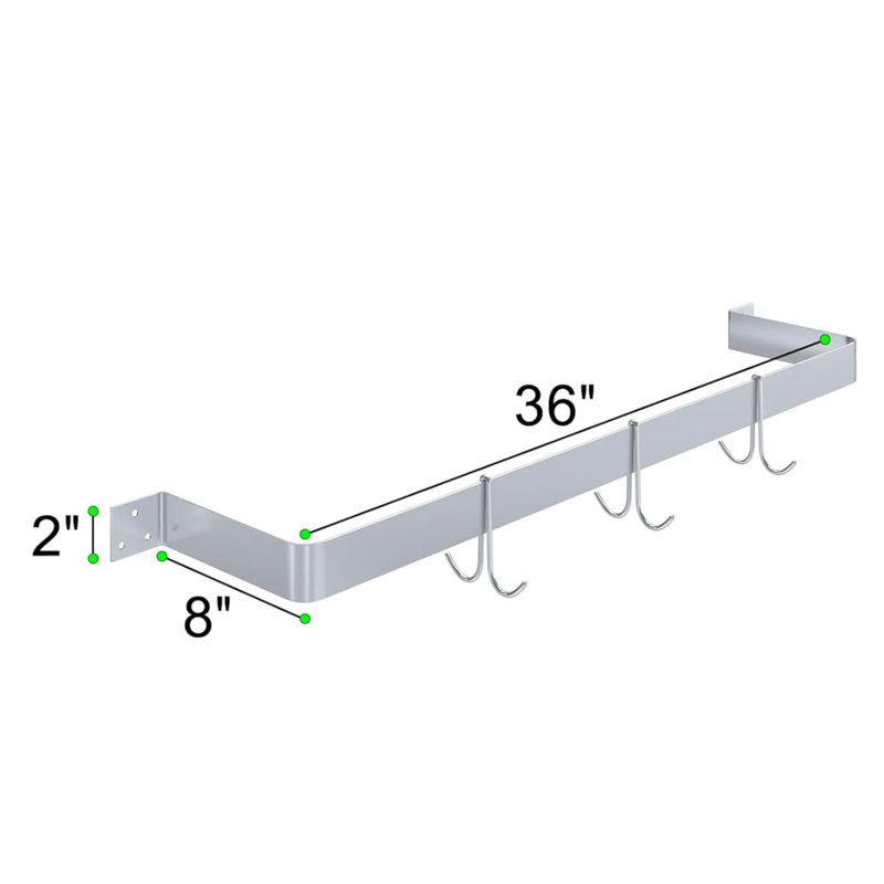 Support à casseroles mural en acier inoxydable à une ligne (support à casseroles à une ligne 36 po), 2" H x 36" W x 8" D