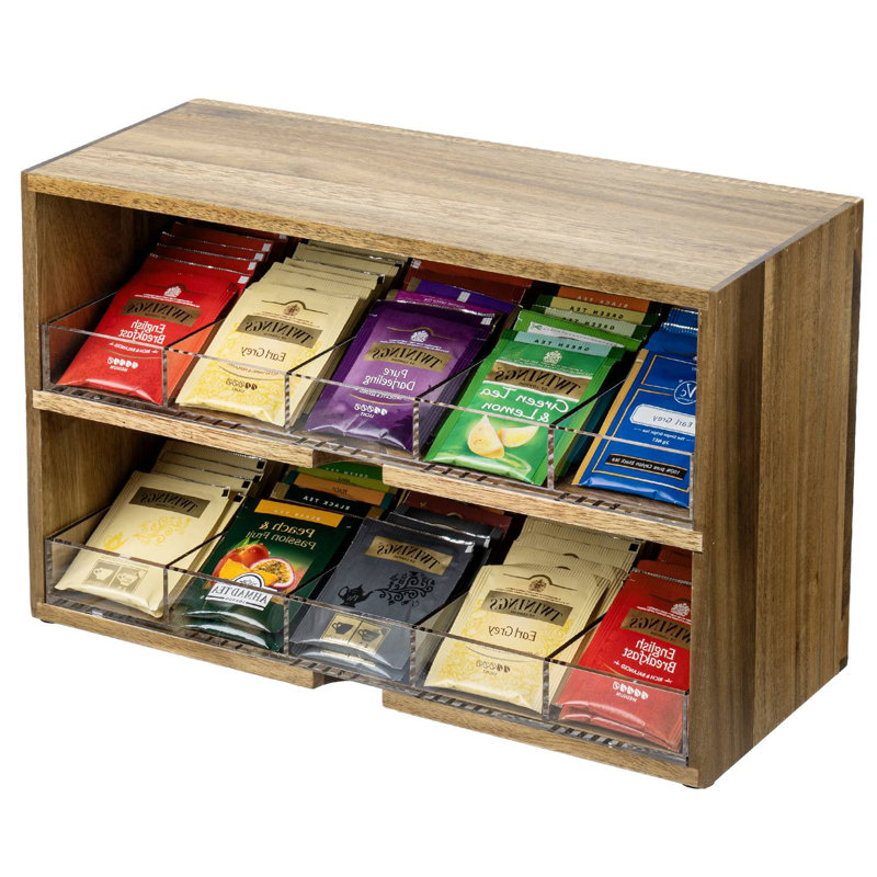 Rangement à 2 étages pour sachets de thé en bois d'acacia