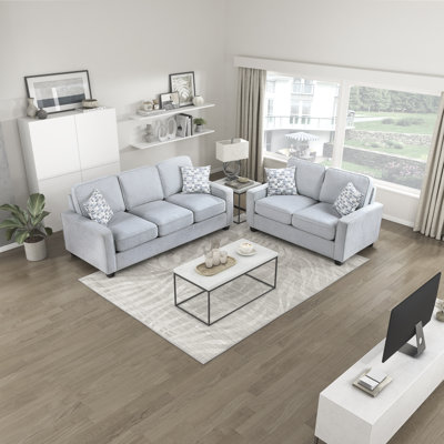 Ensemble de salon 2 pièces en tissu texturé Pallesen avec ressorts ensachés en mousse de qualité supérieure