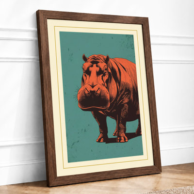 Hippopotamus Presence Rustic - Framed Print