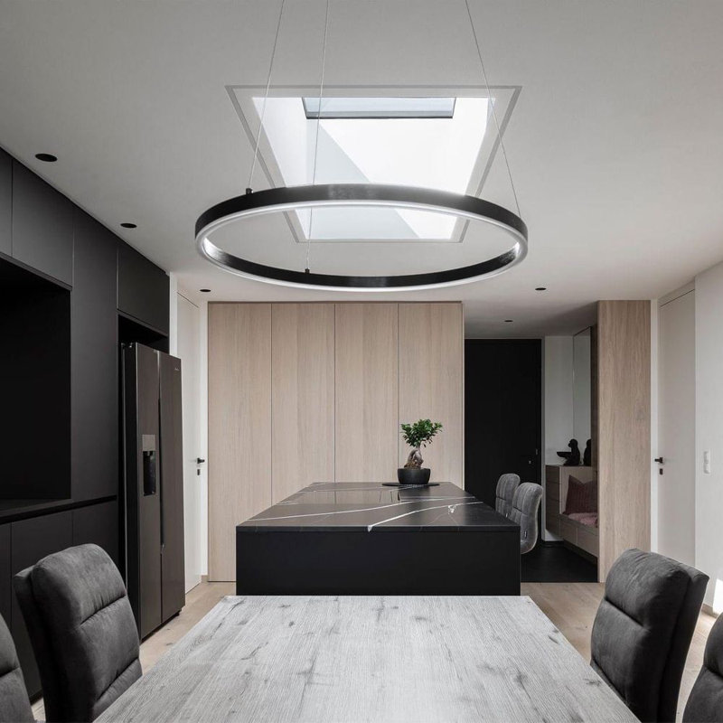 Ring 60 LED pendant lamp 5m suspension, 500cm H x 33cm W x 33cm D, Black
