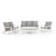 Canapé de jardin 3 places avec coussin, canapé d'extérieur grain de bois, blanc / gris