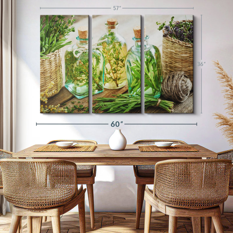 "Huile de thym infusé et romarin" sur toile, H 36 po x l 57 po x P 1,25 po