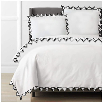 Ashley 400TC Cotton Traingle Embroidery Sateen Solid Duvet Cover Set