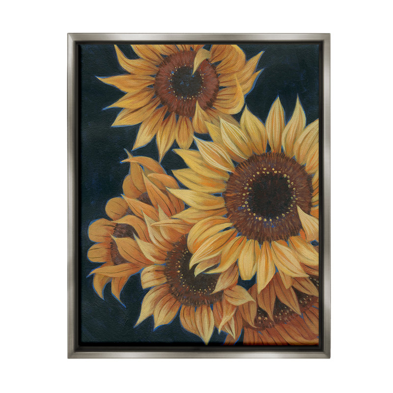 «Sunflowers With Curling Petals Floater Frame» par Grace Popp sur toile, Cadre flottant gris lustré, H 31 po x l 25 po