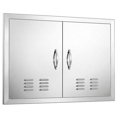 BBQ Access Door, 30 x 21 Inch Double Outdoor Kitchen Door with Reversible Hinges, Louvred Vents and Zinc Alloy Handles, Stainless Steel