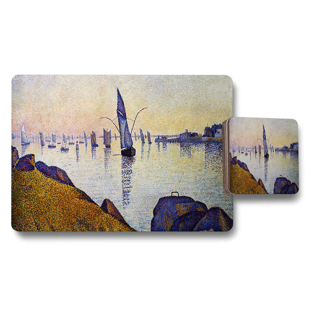 Harbor Sunset Sailboat Scene Placemat And Coaster Set