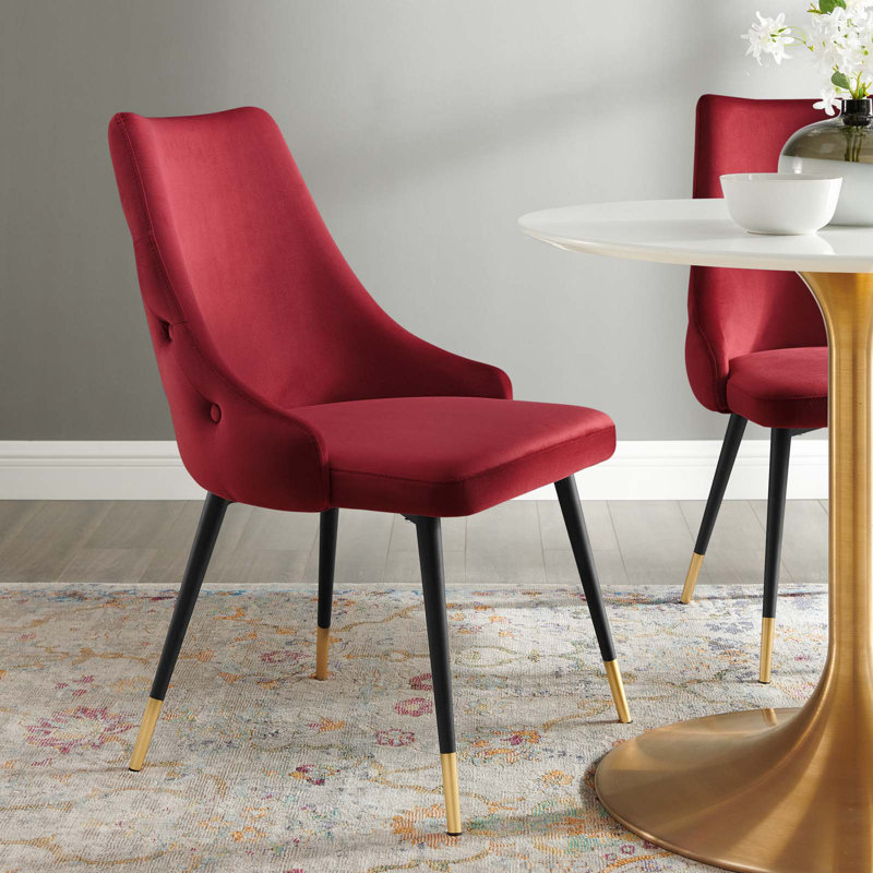 Chaise parsons capitonnée en velours, Marron