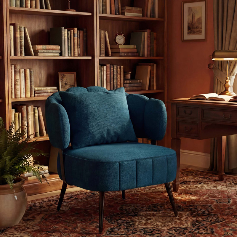 Fauteuil d'appoint moderne en tonneau avec support à ressorts ensachés pour petits espaces, Bleu