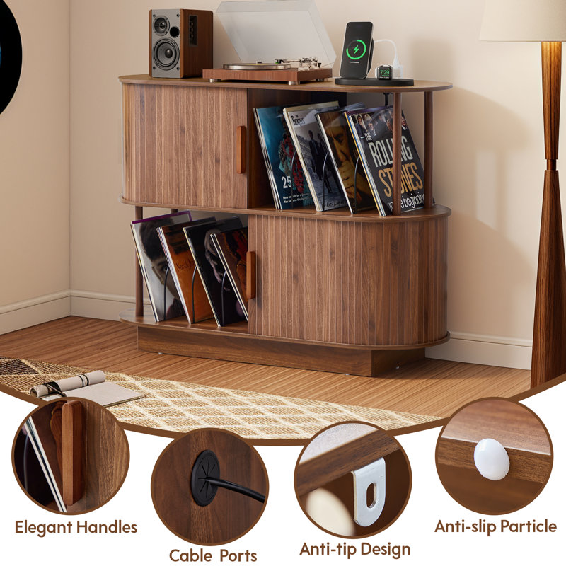 Armoire de rangement audio-vidéo pour 2 disques vinyle, Brun