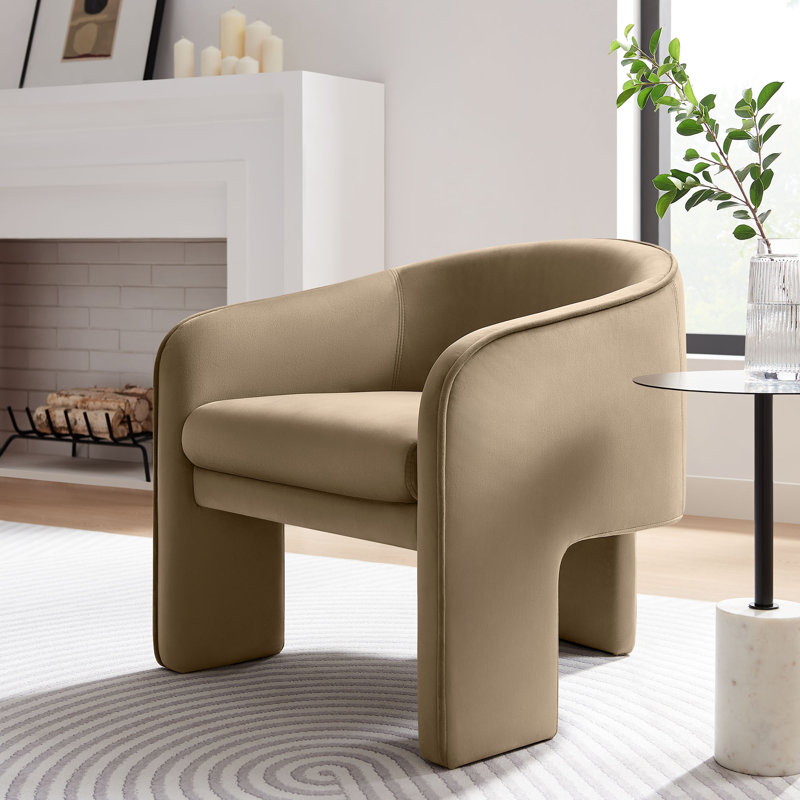 Greer Performance Velvet Upholstered Accent Armchair In Almond, Taupe Velvet