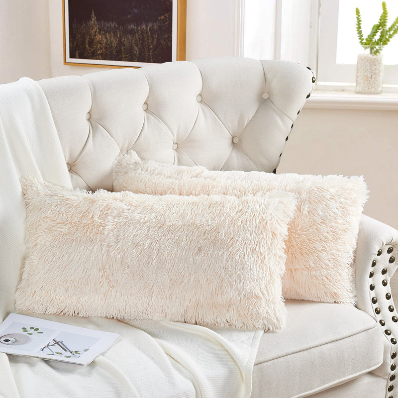 Shaggy Lumbar Faux Fur Pillow Cover, Ivory