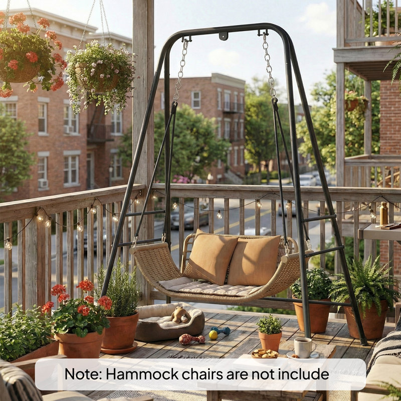 Outsunny Hammock Chair Stand Only Heavy Duty 150KG Load Capacity Black