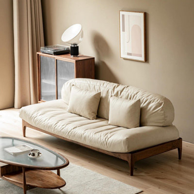 Simple and Retro Solid Wood Off-white Sofa