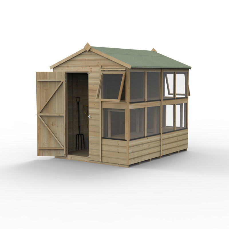 Pressure Treated 7 ft. 8 in. W x 6 ft. 6 in. D Solid Wood Garden Shed