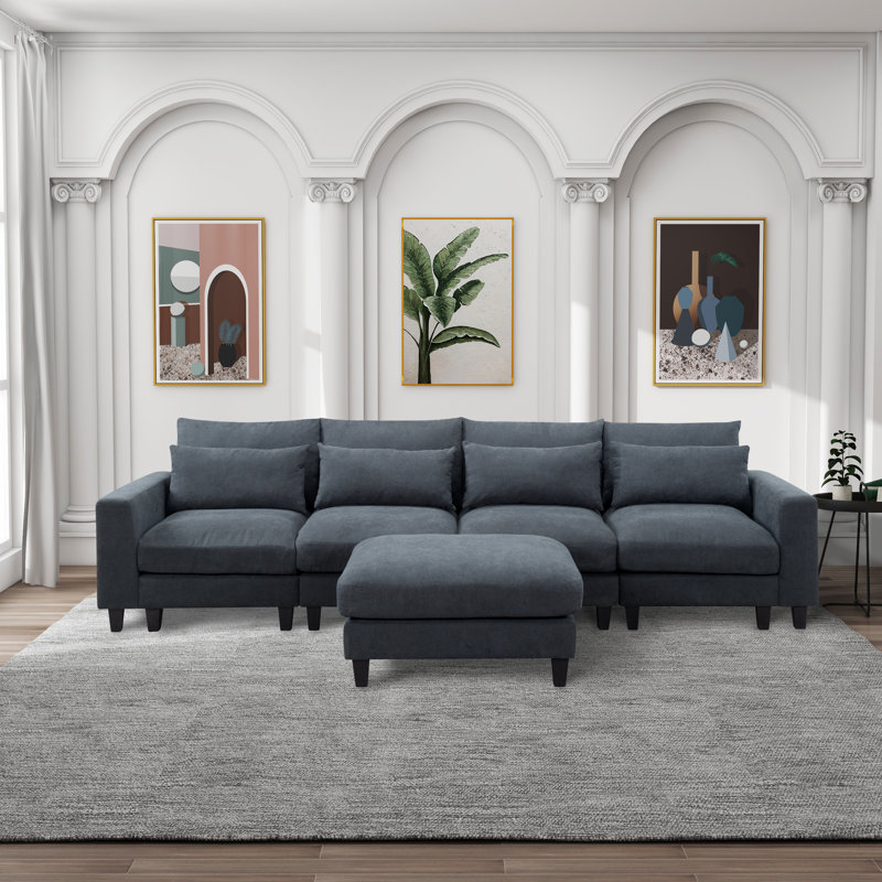Canapé modulaire 5 pièces rembourré, Mélange de polyester gris foncé