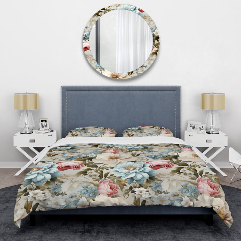 Ensemble de housse de couette Antique Pastels Boho Accents II - Floral, Housse de couette pour grand lit et 2 taies décor