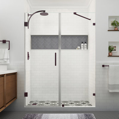 Nautis XL 63.25" W x 80" H Hinged Frameless Shower Door with Clear StarCast Glass