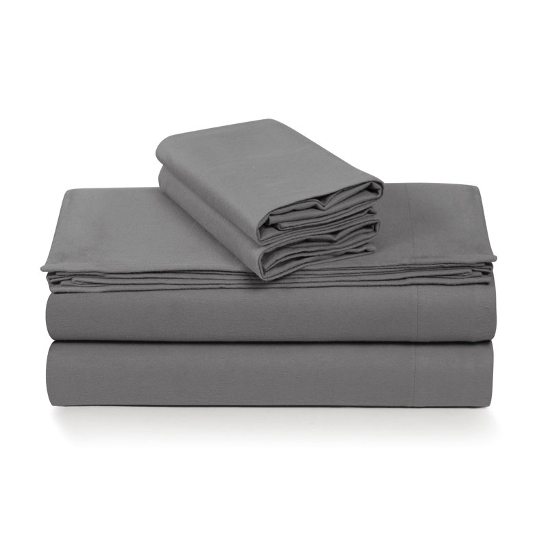 6-oz Cotton German Flannel Deep Pocket Sheet Set, Gray/Wet Weather, Queen Sheet Set with 3 Additional Pieces