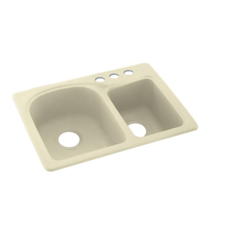 25'' L Mounting / Installation Required Double Bowl Solid Surface Kitchen Sink, 3 Hole, Bone