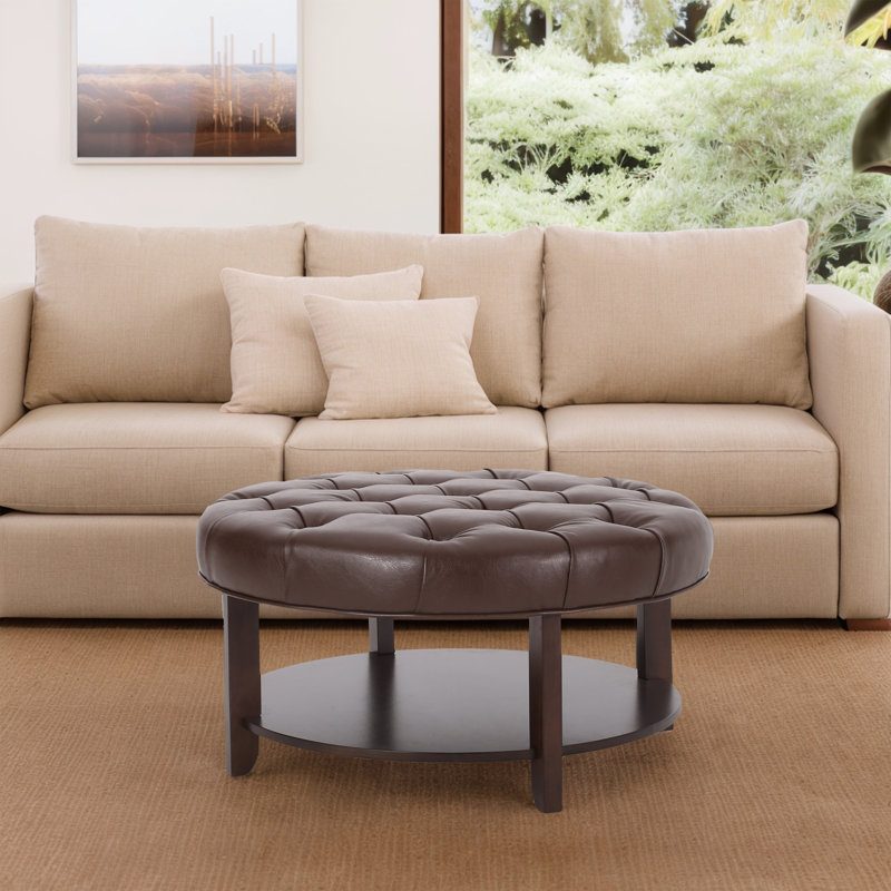 Faux Leather Ottoman, Dark Brown