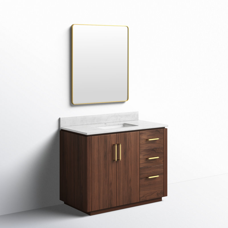 Meuble-lavabo simple 42 po Cloverfield, Noyer naturel, Or